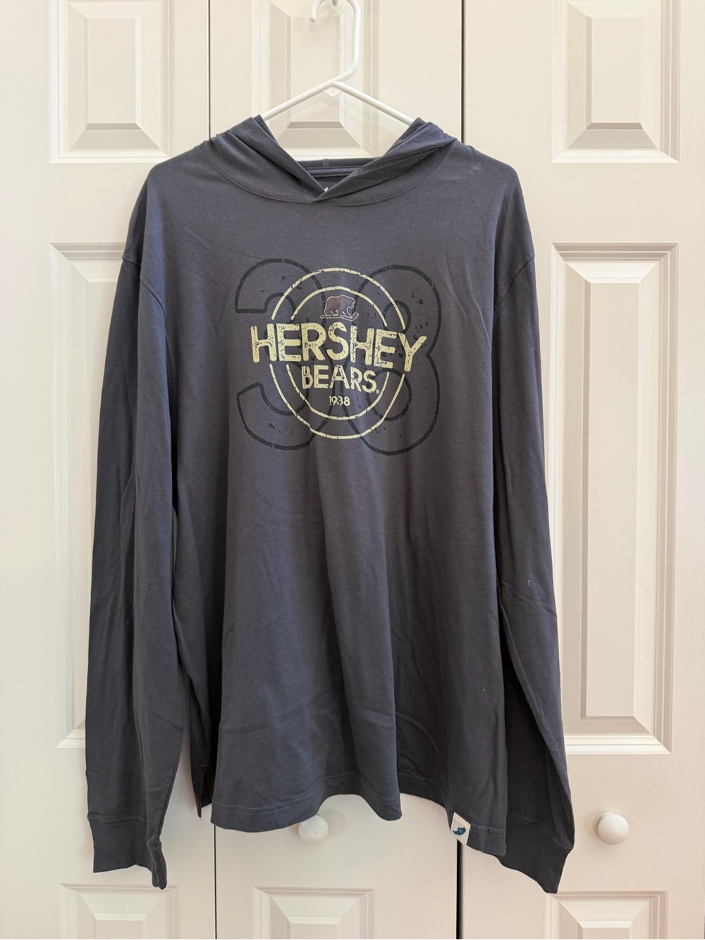 HERSHEY BEARS Gray Graphic Hooded Long Sleeve Tee - Size XL